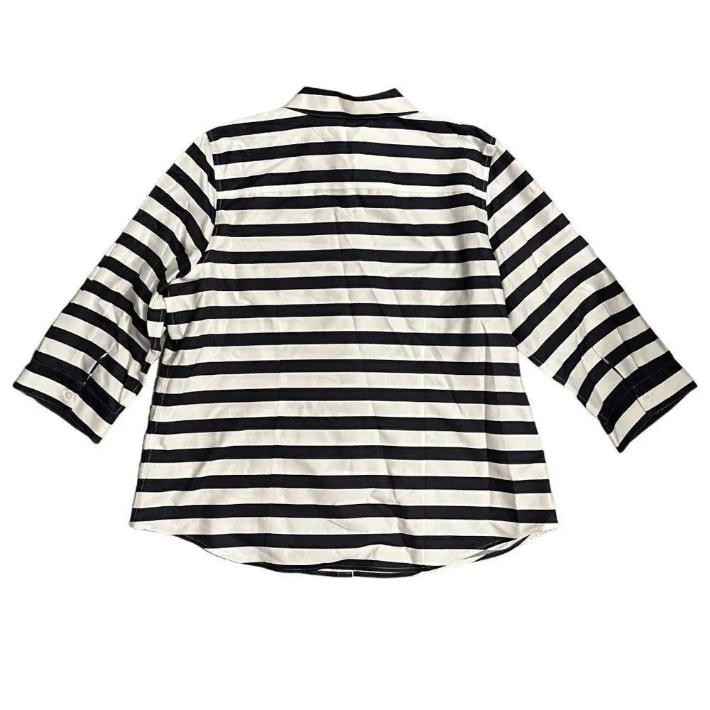 Chico’s Shirt WMNS XL Blue Horizontal-Stripe Beatrice Button Up Coastal Nautical